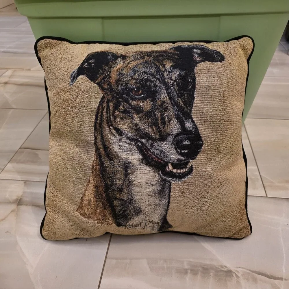 Robert J May Greyhound‎ Tapestry Throw Pillow 15